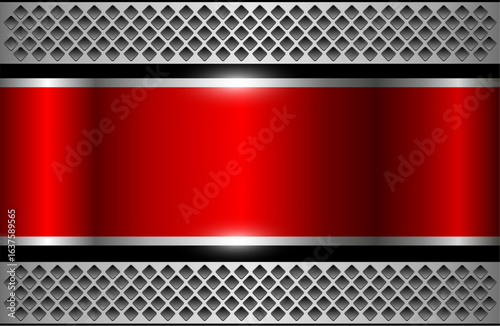 Metal background silver red with halftone dots pattern, 3D technology style design wallpaper.