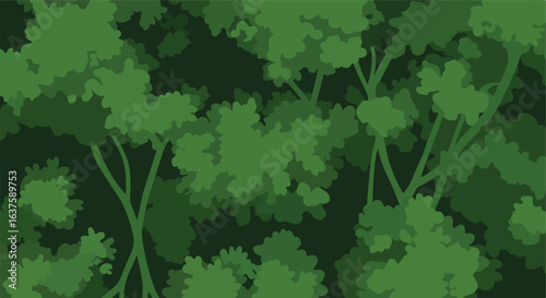 Forest Canopy View upwards to abstract treetops of differing shades of green