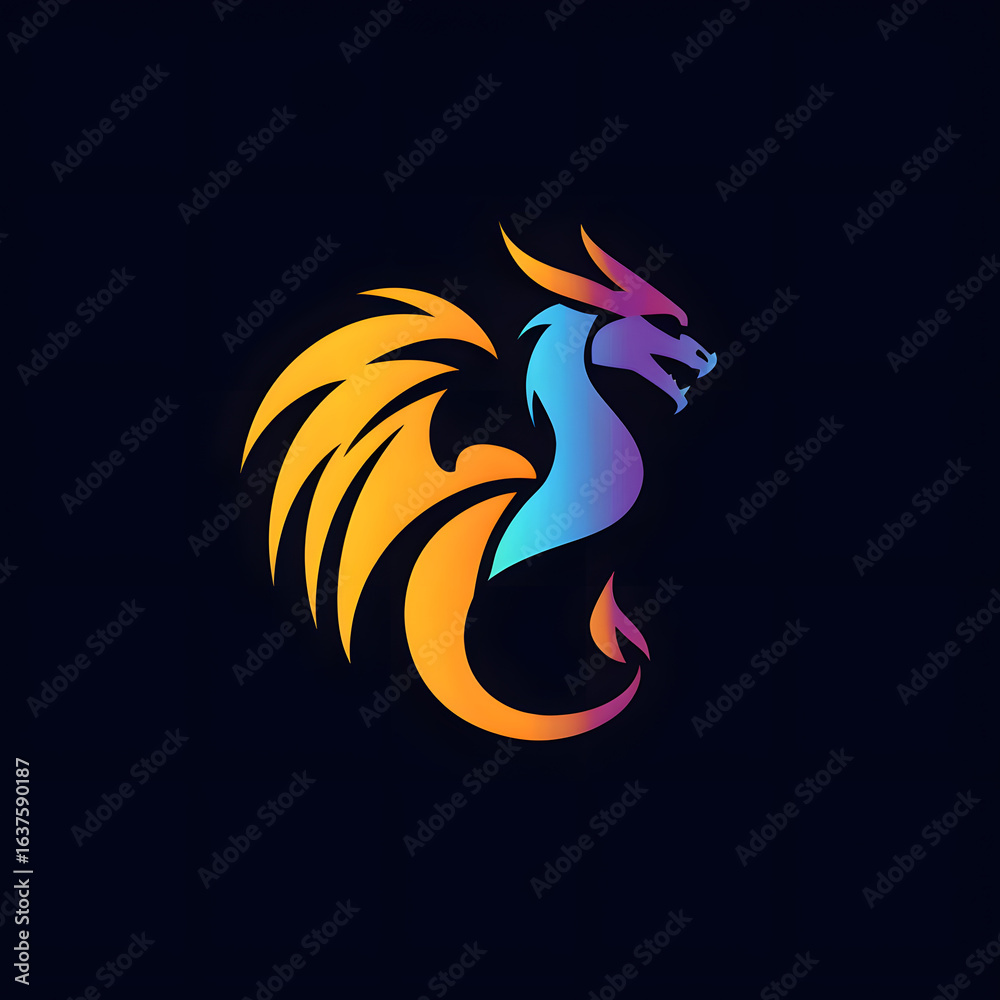 Obraz premium Vibrant Gradient Dragon Logo Symbol