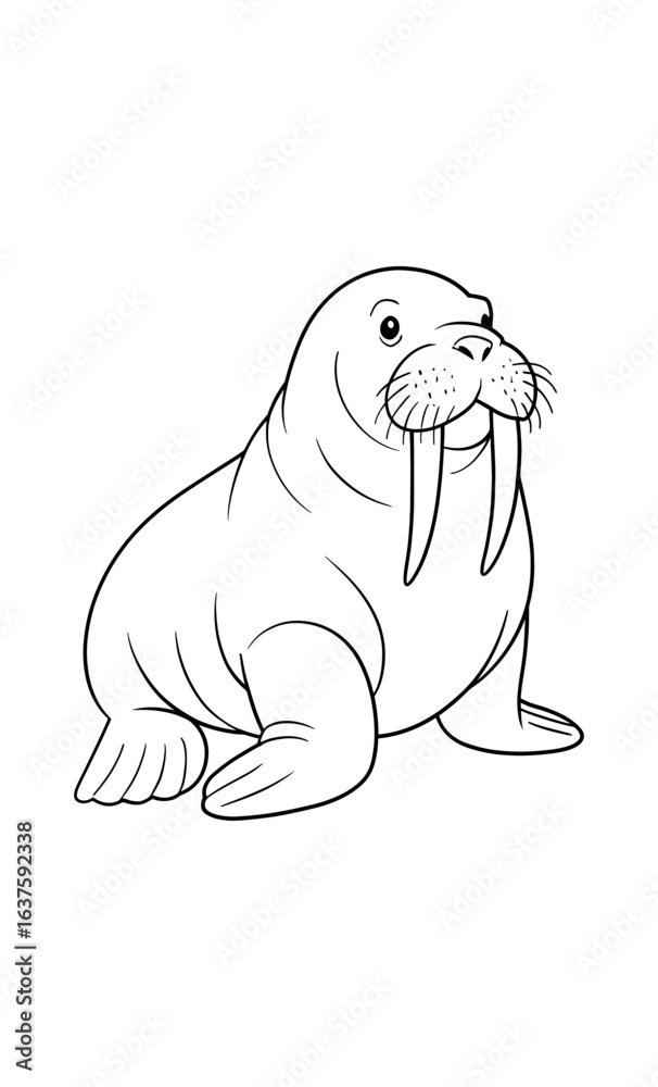 Obraz premium Adorable walrus outline in black and white