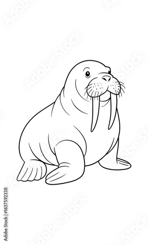 Adorable walrus outline in black and white