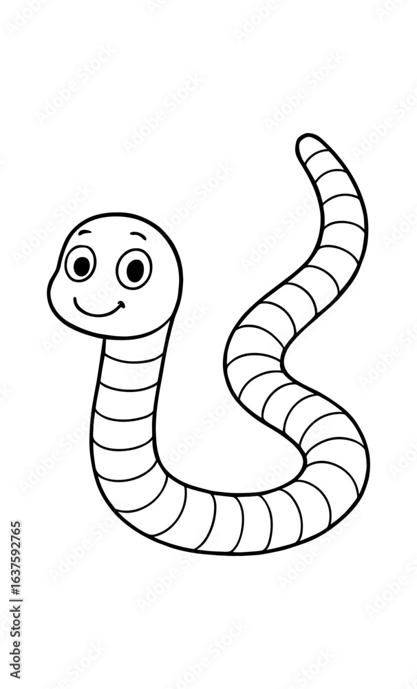 Fototapeta premium Smiling cartoon worm outline for coloring pages and educational projects