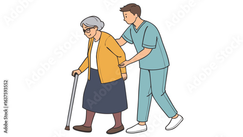 Elderly Woman Assisted by a Caregiver.