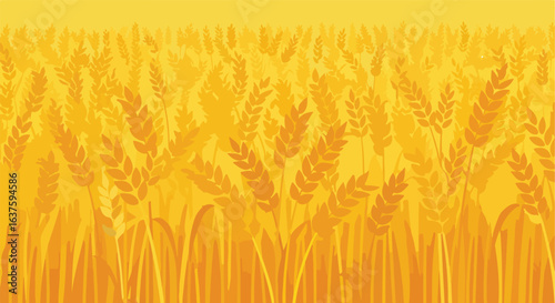 Golden wheat field illustration, ripe, tall, and dense. Rural farmland harvest