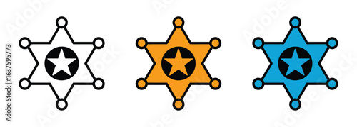 sheriff star, sheriff badge, police star, star icon vector set
