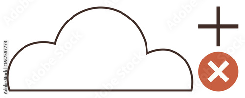 Cloud outline with a plus and a minus inside a circle, representing file addition or deletion. Ideal for data storage, cloud computing, tech management, file organization, digital management, web
