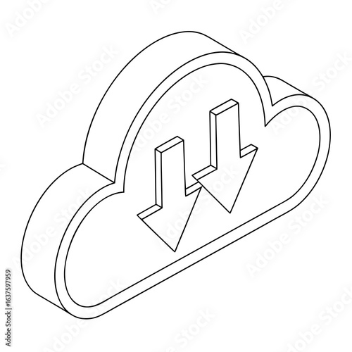 Black and white outline of a cloud with download arrows upload data
