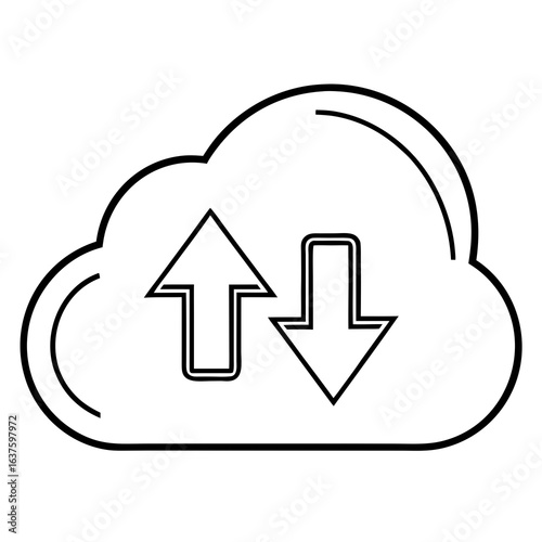 Black outline cloud with up and down arrows graphic symbol upload download