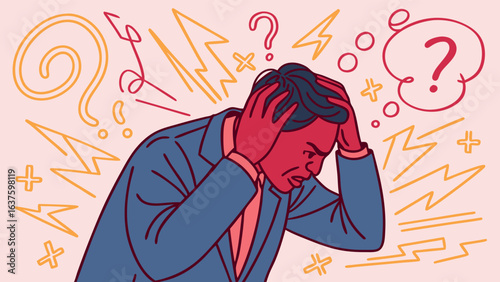 Stressed Businessman Grappling with Overwhelming Problems.