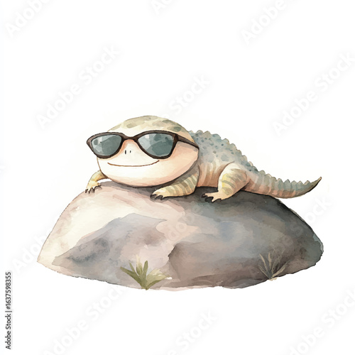 a cute Chubby lizard lying lazily on a rock