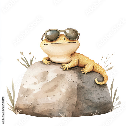 a cute Chubby lizard lying lazily on a rock