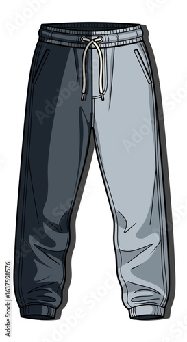 Vector illustration of casual grey sweatpants. Comfortable joggers or track pants for sportswear and loungewear, isolated.