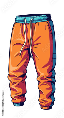Stylish orange and blue jogger sweatpants illustration. Concept of comfortable urban streetwear and casual fashion apparel.