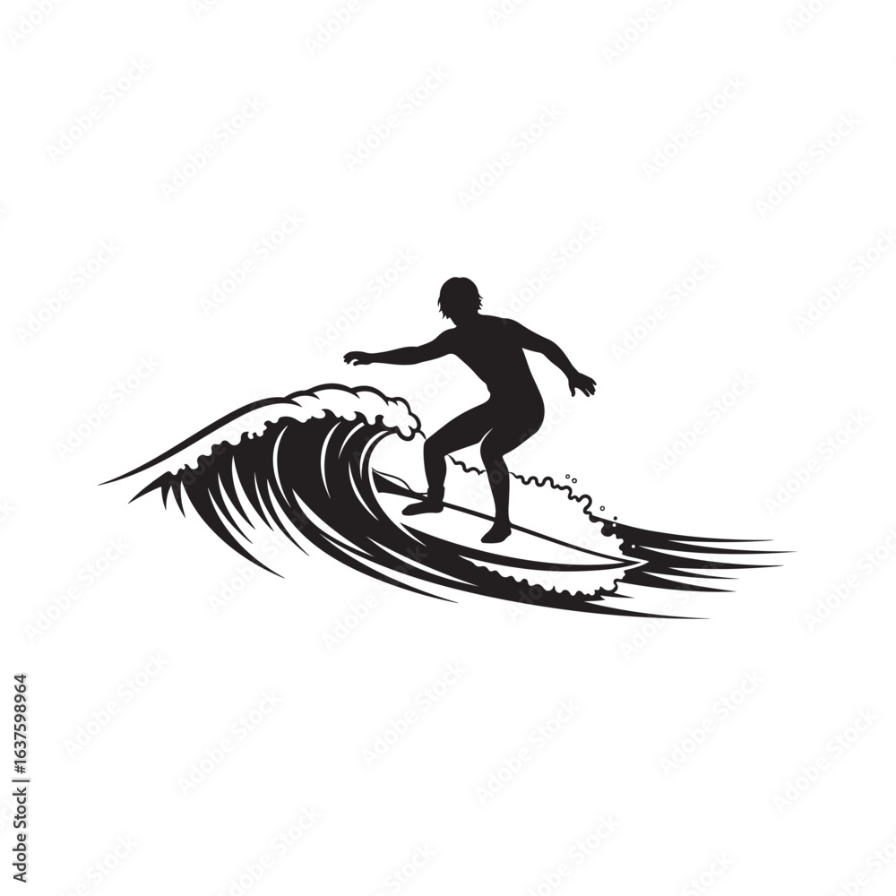 Fototapeta premium Silhouette of a surfer riding a large ocean wave