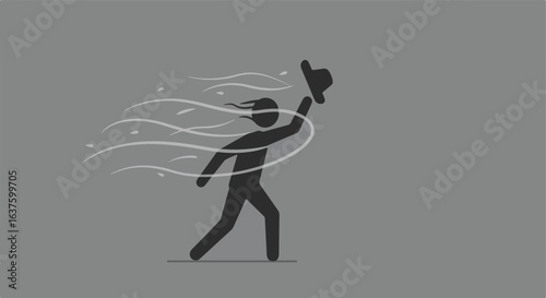 Figure with hat in wind