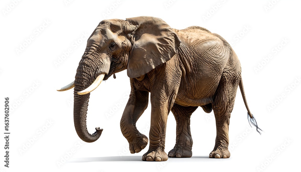 Fototapeta premium Large African elephant, full body, isolated on white