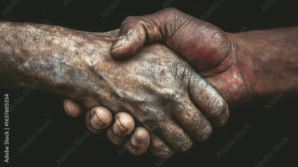 Fototapeta premium Dirty handshake with black background