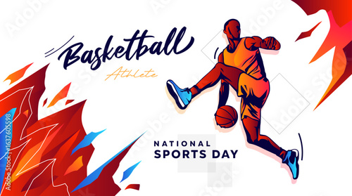 vector athlete sport basketball concept celebrating national sports day. basketball sport sports background. Male basketball player. Template design for national basketball game event. National Sports