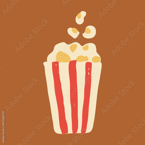 Hand Drawn Popcorn Icon. Playful Fast Food Snack in chalk and crayon with grunge texture for cinema posters and snack menus. Vector illustration