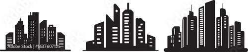 City Skyline Silhouettes, Urban Buildings and Skyscrapers