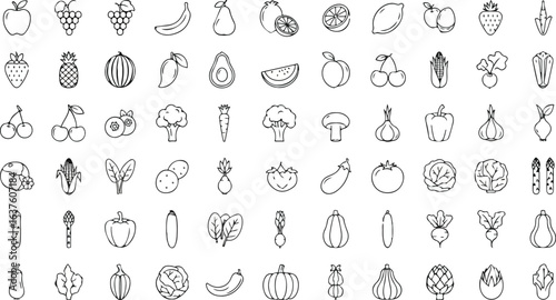 Ultimate Food Icon Pack - 100+ Line Art Fruits Vegetables Kitchen Cooking Symbols
