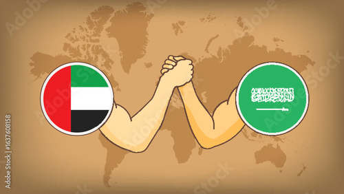High Quality background Featuring Hands Fight of Saudi Arabia vs UAE  