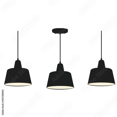 modern pendant lights, minimalist black hanging ceiling lamp vector set for stylish interior decoration home lighting fixtures architectural projects and contemporary design concepts

