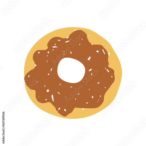 Hand Drawn Donut Icon. Sweet Fast Food with chocolate glaze in playful crayon and chalk style with rough texture for bakery designs. Vector illustration