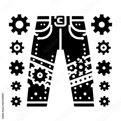  pant decorated with various gears vector icon