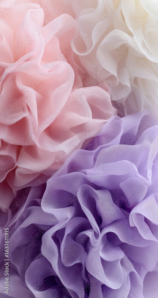 Fototapeta premium Soft, layered ruffles in pastel pinks and purples