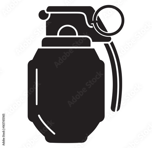 Black and white hand grenade illustration representing conflict and military weaponry