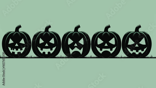 vector Spooky Halloween Pumpkins: 3D Render of Carved Black Jack-o'-Lanterns
