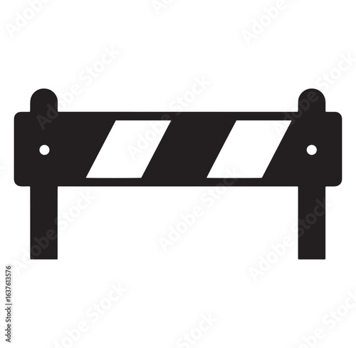 Black and white vector graphic illustration of a construction or road barrier isolated