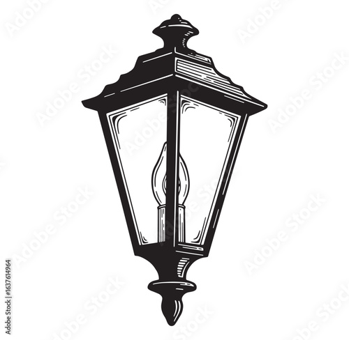 Elegant vintage black and white vector illustration of a classic street lantern