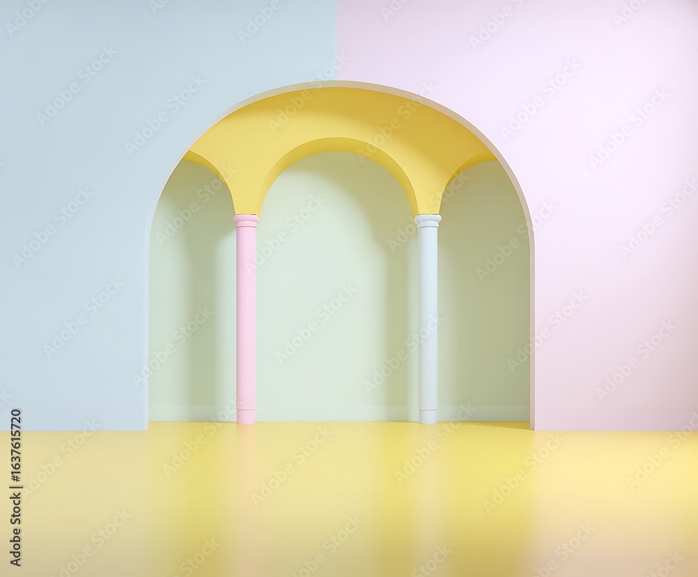 Fototapeta premium Pastel archway with pillars and floor