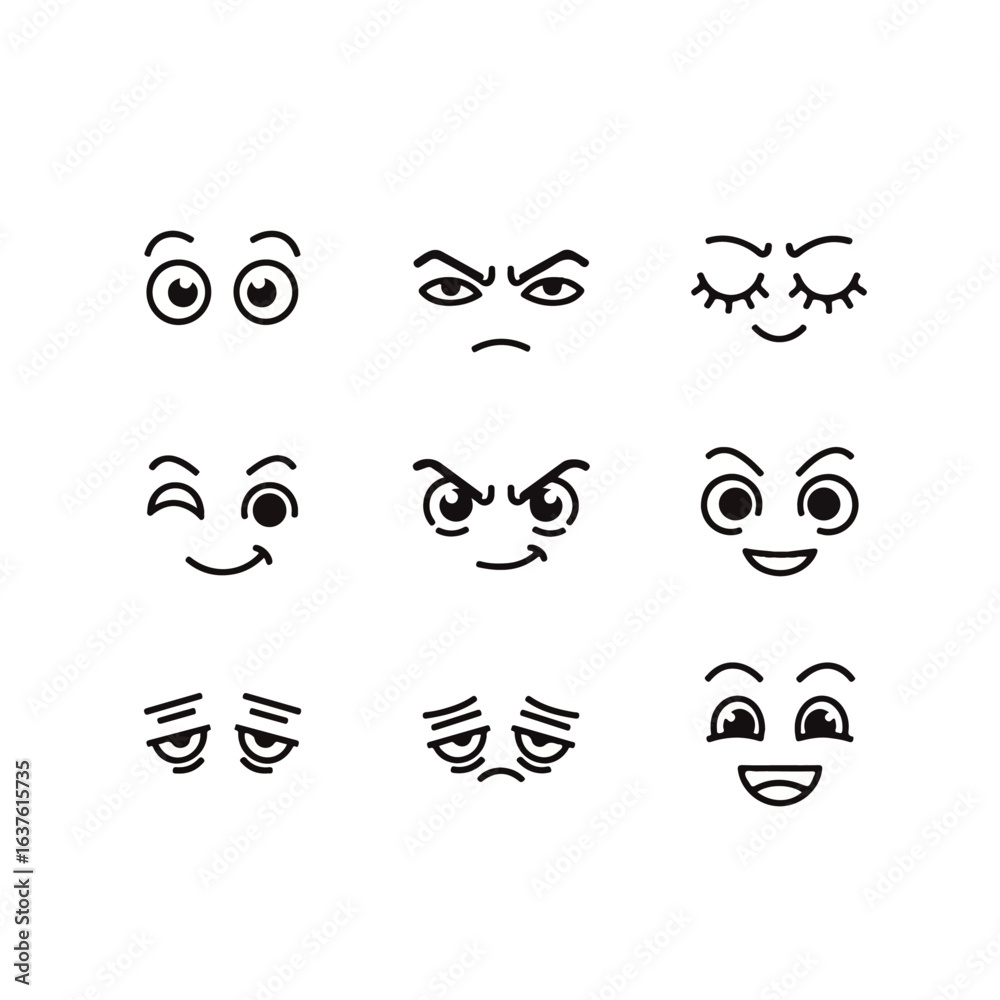 Obraz premium Face Expression Icon Set in Flat and Line Art Style Vector