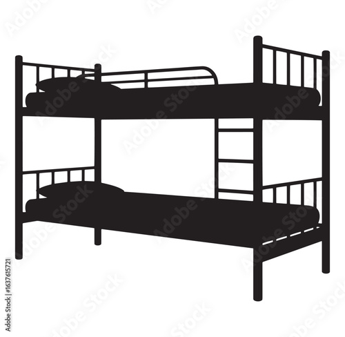 Simple black silhouette of a bunk bed for children's bedroom or dormitory space