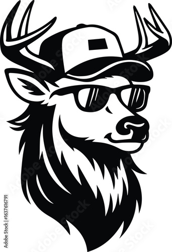 White Tailed Deer Buck Mullet Trucker Hat Design - deer head silhouette