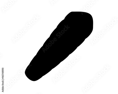 Black and white illustration of a sleeping bag silhouette on white background