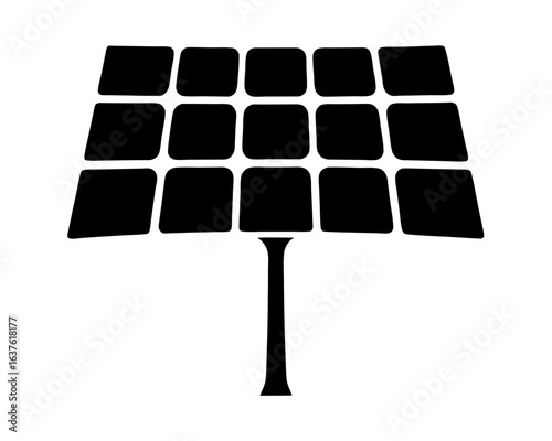 Silhouette of a solar panel with a stand against white background