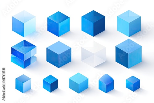 Set of blue, isometric cubes with subtle gradients and shadows Free Download Set of blue, isometric cubes with subtle gradients and shadows - GFXLoad