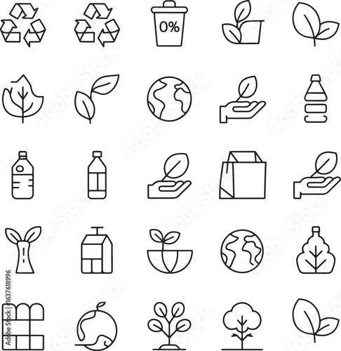 zero waste icon bundle.Collection of Sustainable and Eco-Friendly Icons for Green Living