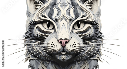 Intricate paper art cat face with stunning detail, perfect for artistic projects, design elements, and creative endeavors.