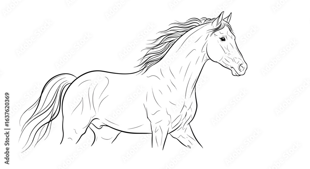 Obraz premium Dynamic outline of a running horse, capturing graceful movement and elegance, perfect for design projects or creative concepts.