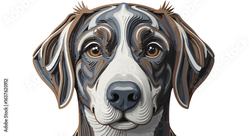 Captivating layered paper art portrait of a dog's face, showcasing intricate detail and a modern, artistic representation of a beloved pet.