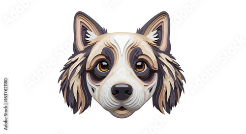 Captivating layered paper art portrait of a cute dog's face, showcasing intricate detail and artistic expression, perfect for creative projects.