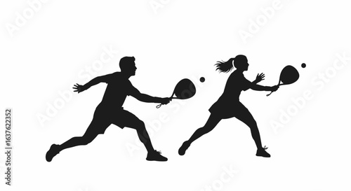Dynamic tennis match silhouette featuring determined athletes in action, perfect for sports branding and fitness campaigns, ready to elevate your project!