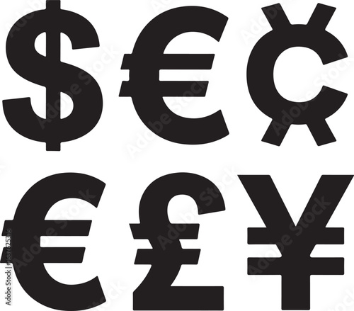 Currency symbols dollar euro yen pound sterling dollar sign