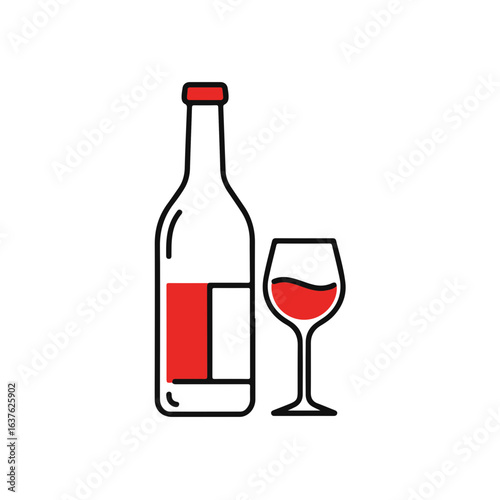 A bottle of wine with a glass.
