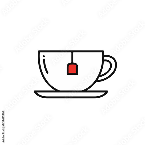 A minimalist illustration of a teacup with tea bag. 